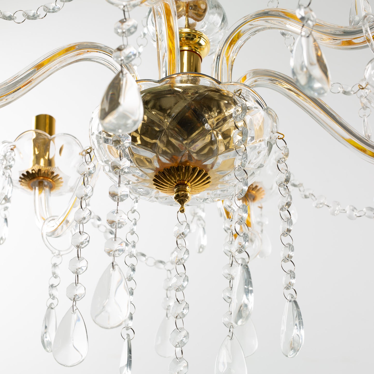 YANSUN 6-Light Gold Chandelier with Crystal Shade, E12 Base for Living Room, Dining Room, Entryway(Light Bulbs Not Included)