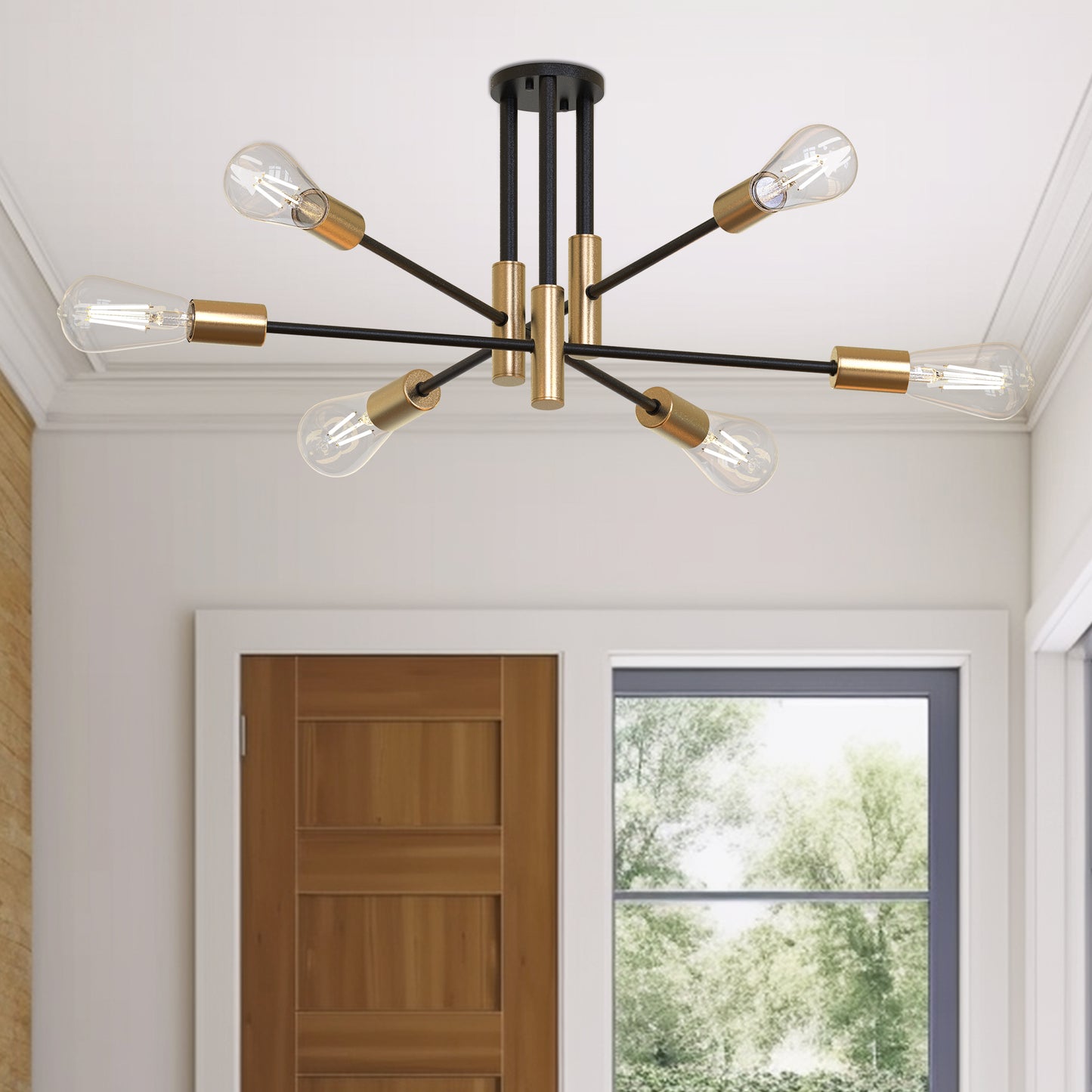 YANSUN 25 In. 6-Light Modern Satellite Semi-Flush Mount with E26 Bulb Base for Living Room, Dining Room, or Entryway 1-Pack