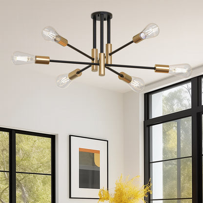 YANSUN 25 In. 6-Light Modern Satellite Semi-Flush Mount with E26 Bulb Base for Living Room, Dining Room, or Entryway 1-Pack