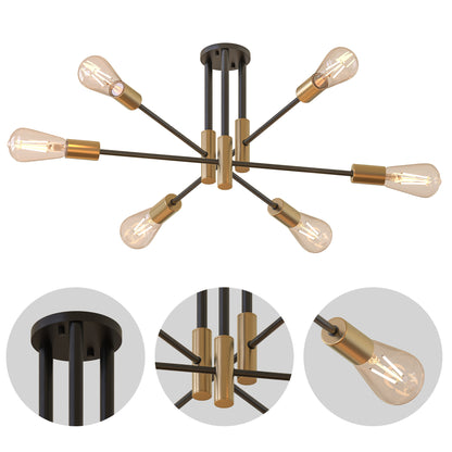 YANSUN 25 In. 6-Light Modern Satellite Semi-Flush Mount with E26 Bulb Base for Living Room, Dining Room, or Entryway 1-Pack