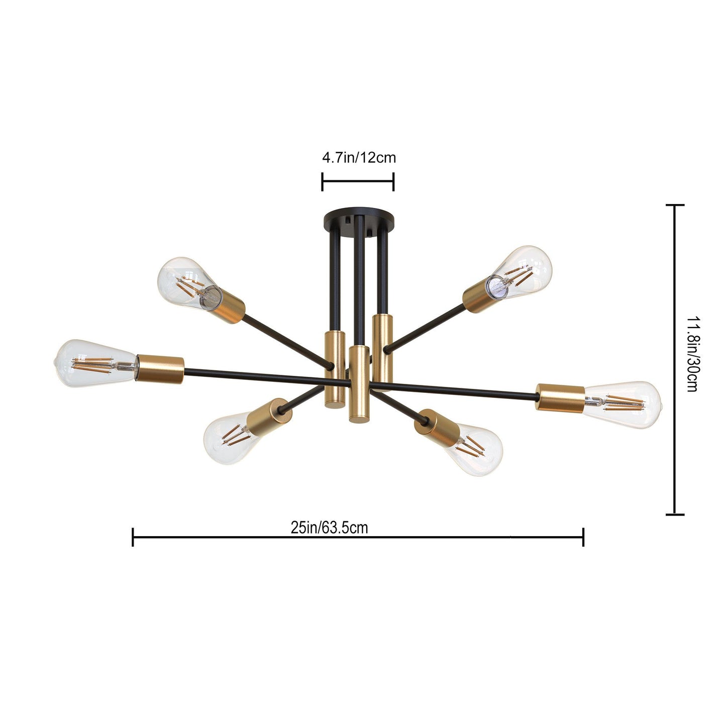 YANSUN 25 In. 6-Light Modern Satellite Semi-Flush Mount with E26 Bulb Base for Living Room, Dining Room, or Entryway 1-Pack