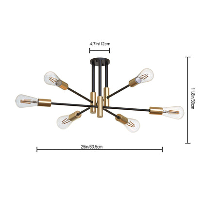 YANSUN 25 In. 6-Light Modern Satellite Semi-Flush Mount with E26 Bulb Base for Living Room, Dining Room, or Entryway 1-Pack