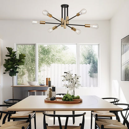 YANSUN 25 In. 6-Light Modern Satellite Semi-Flush Mount with E26 Bulb Base for Living Room, Dining Room, or Entryway 1-Pack