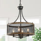 YANSUN 4-Light Rustic Wood Grain Pendant Light E12 Base Farmhouse Hanging Ceiling Pendant Fixture for Kitchen Bulb Not Included