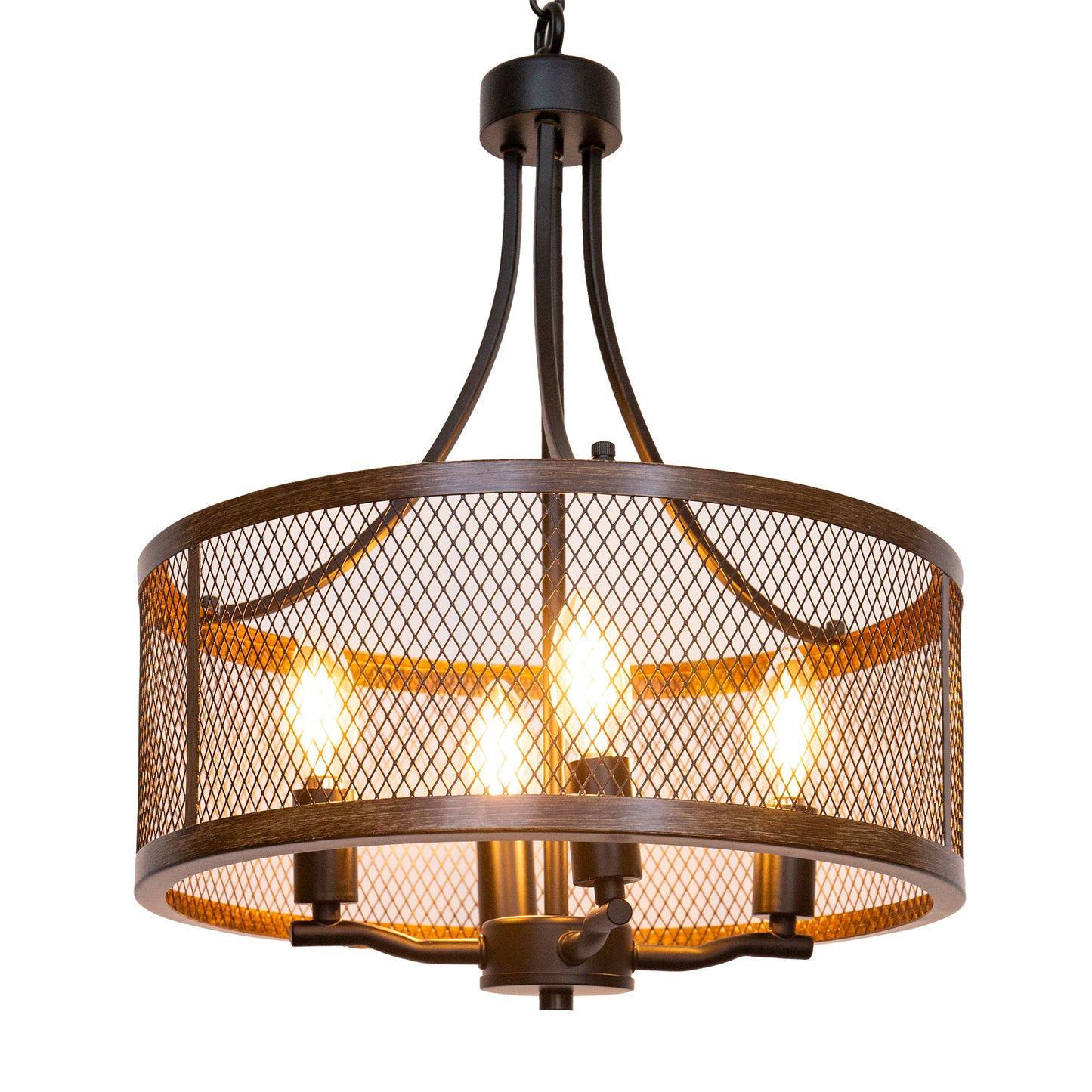 YANSUN 4-Light Rustic Wood Grain Pendant Light E12 Base Farmhouse Hanging Ceiling Pendant Fixture for Kitchen Bulb Not Included