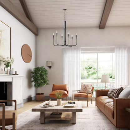 YANSUN 25 in. 6-Light Vintage American Chandelier, E12 Base, Classic Branch Pendant Light for Kitchen Bulbs Not Included