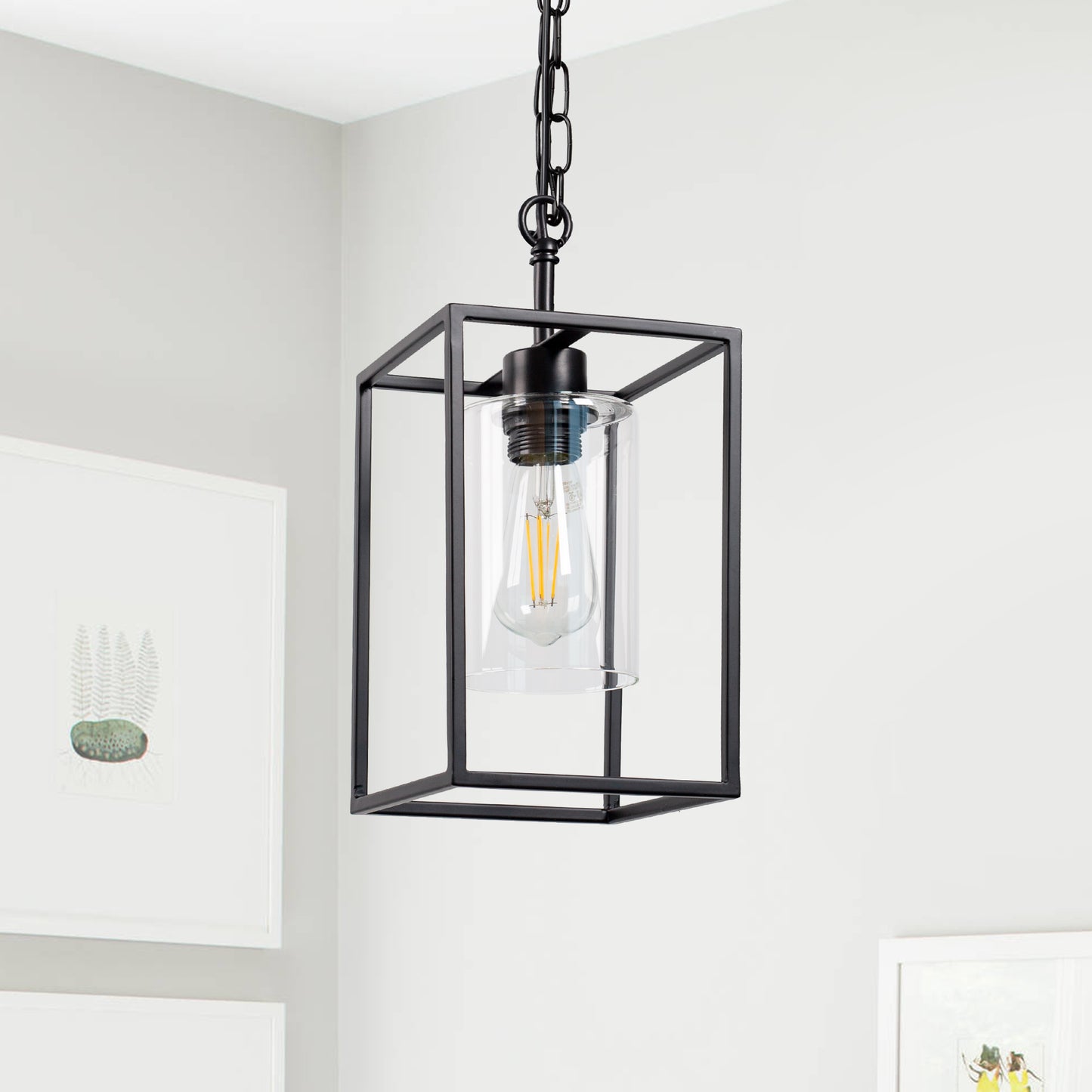 1-Light Black Kitchen Island Pendant Lighting with Glass Shade, Hanging Lighting for Living Room, Restaurant, Hallway