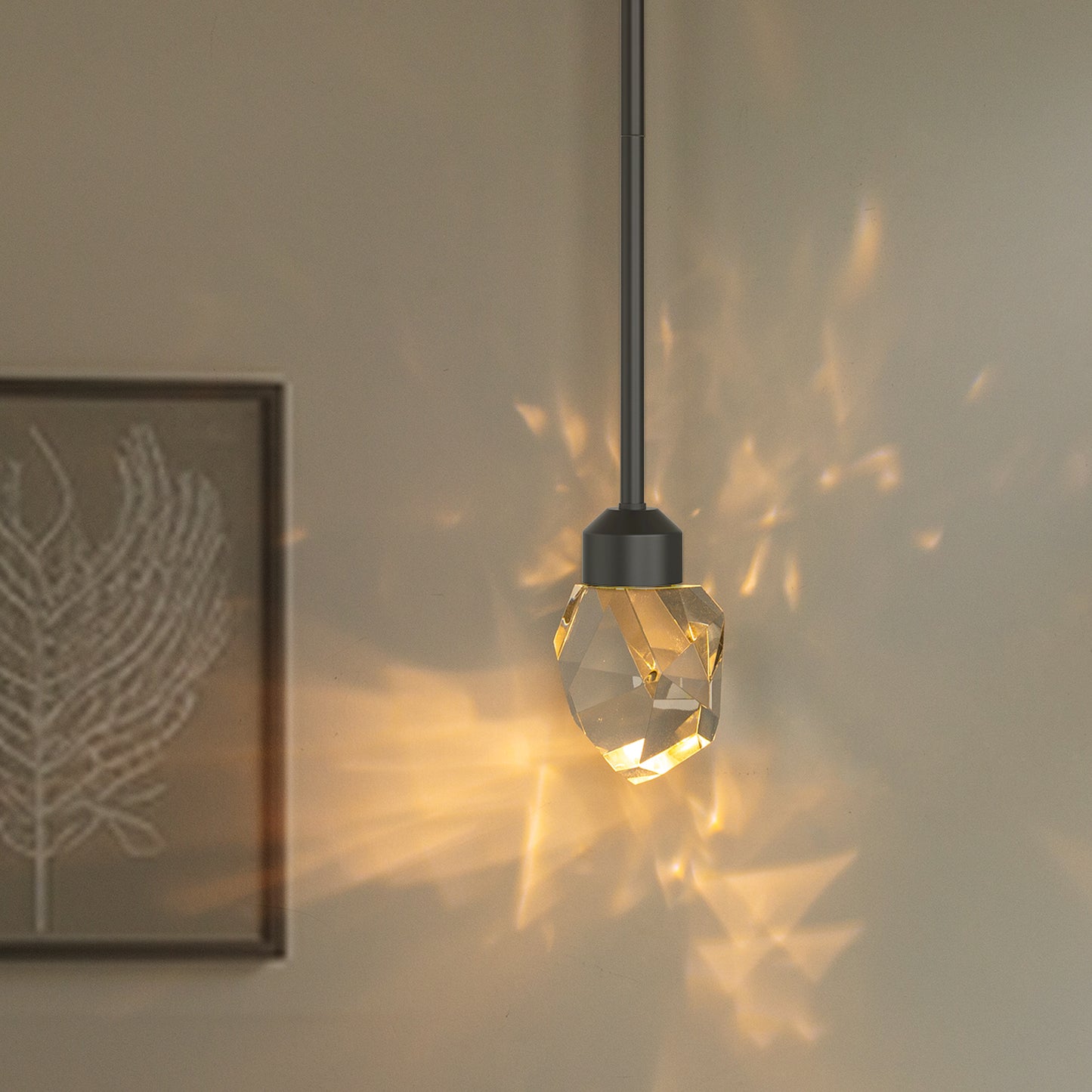 YANSUN 1-Light Modern Black Diamond Pendant Light 5W Integrated LED Hanging Ceiling Light 3000K for Kitchen Dining Room Bedroom