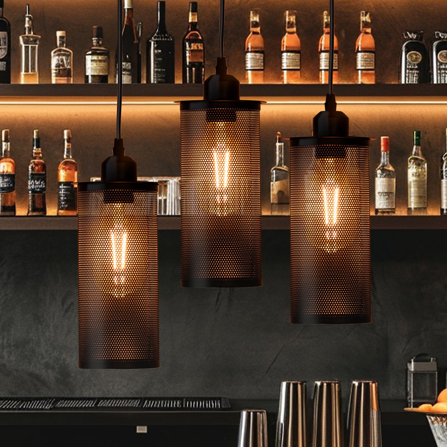 YANSUN 1-Light Industrial Black Pendant Light with Cylinder Shade E26 Ceiling Hanging Light Fixture, Bulb Not Included