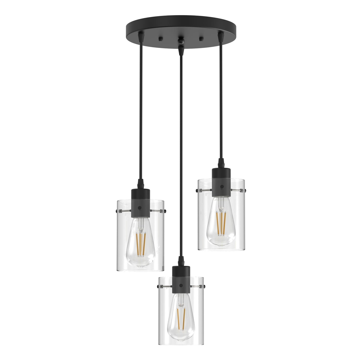 YANSUN 3-Light Modern Pendant Black with Clear Glass Shade E26 Bulb Not Included