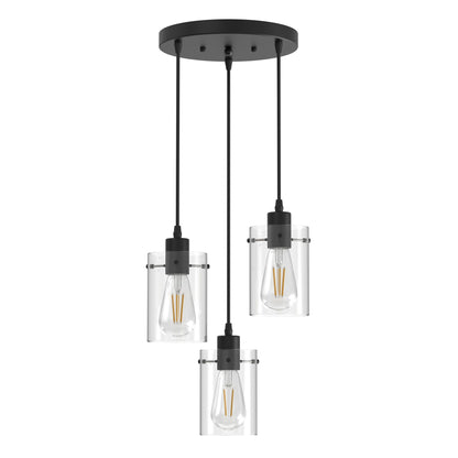 YANSUN 3-Light Modern Pendant Black with Clear Glass Shade E26 Bulb Not Included