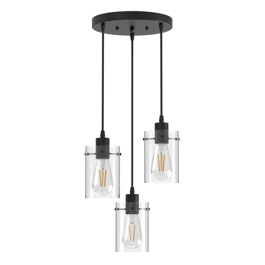 YANSUN 3-Light Modern Pendant Black with Clear Glass Shade E26 Bulb Not Included