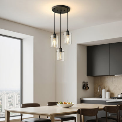 YANSUN 3-Light Modern Pendant Black with Clear Glass Shade E26 Bulb Not Included
