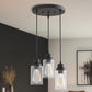 YANSUN 3-Light Black Chandelier Industrial Pendant Light Fixture with Clear Glass Shades for Kitchen and Dining Areas