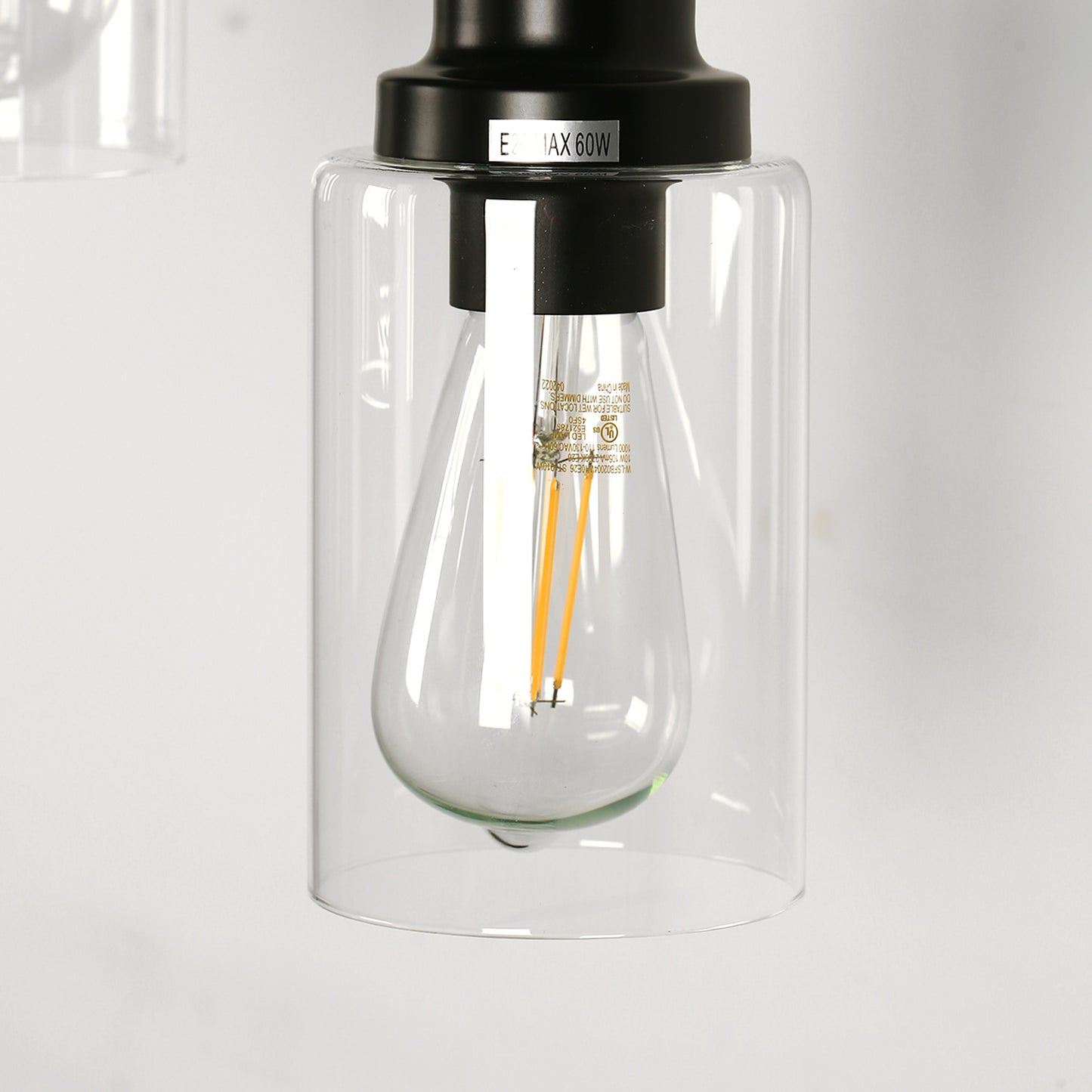 YANSUN 3-Light Black Chandelier Industrial Pendant Light Fixture with Clear Glass Shades for Kitchen and Dining Areas