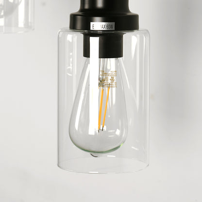 YANSUN 3-Light Black Chandelier Industrial Pendant Light Fixture with Clear Glass Shades for Kitchen and Dining Areas