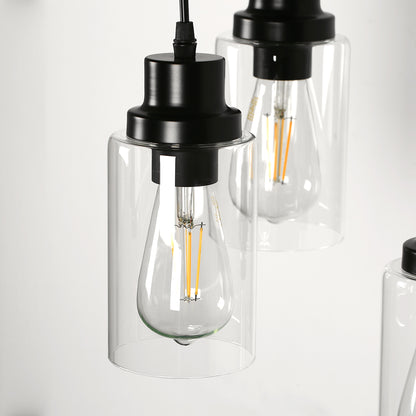 YANSUN 3-Light Black Chandelier Industrial Pendant Light Fixture with Clear Glass Shades for Kitchen and Dining Areas