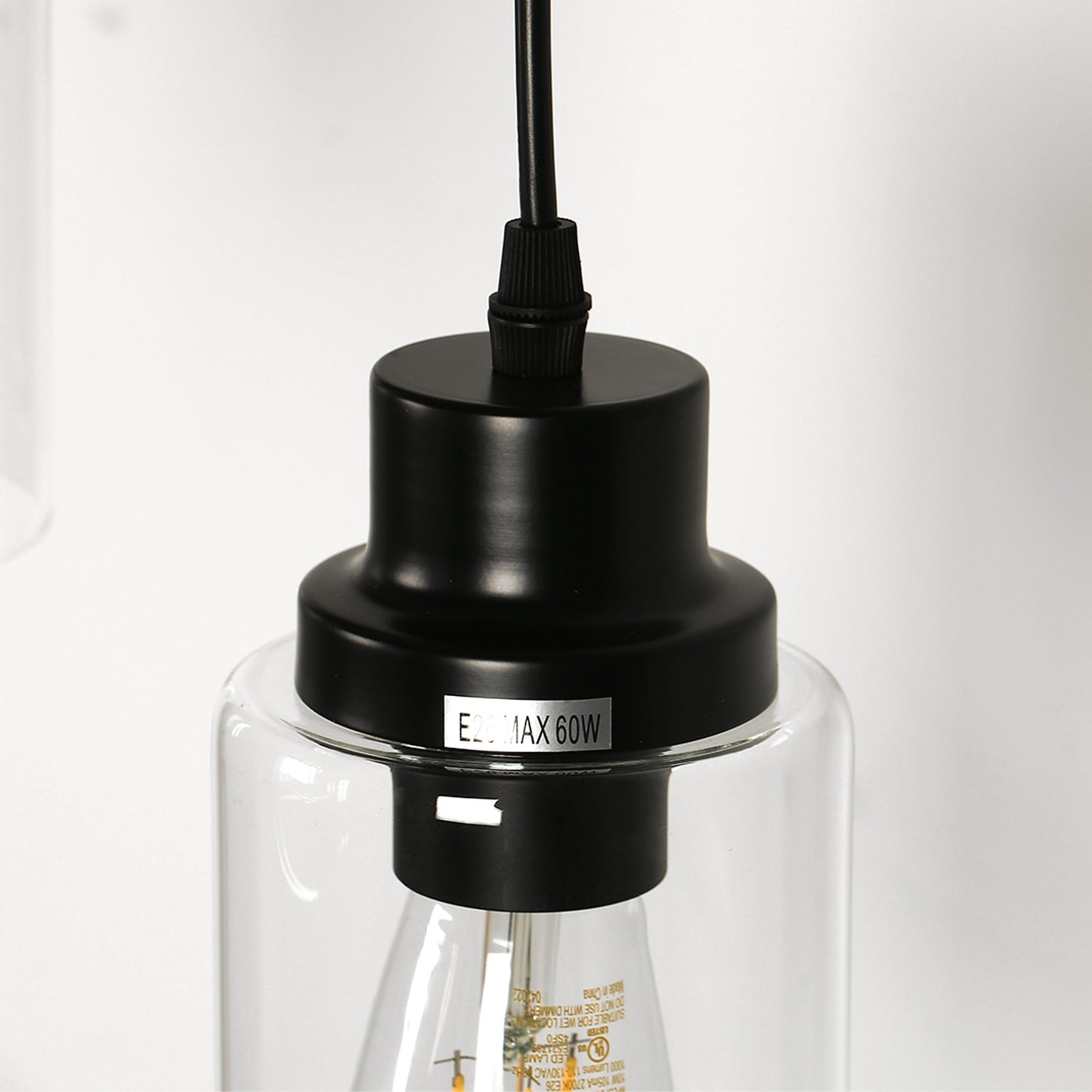 YANSUN 3-Light Black Chandelier Industrial Pendant Light Fixture with Clear Glass Shades for Kitchen and Dining Areas