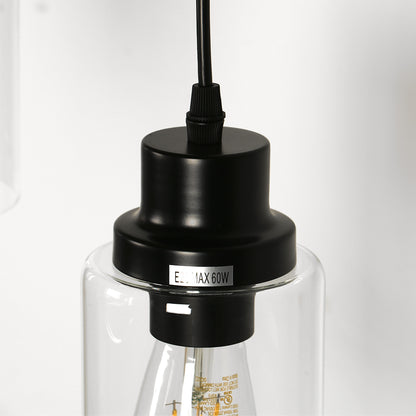 YANSUN 3-Light Black Chandelier Industrial Pendant Light Fixture with Clear Glass Shades for Kitchen and Dining Areas