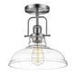YANSUN 1-Light Chrome Glass Pendant Light with 11in Clear Glass Shade Convertible Flush Mount E26 Fixture