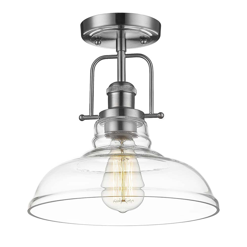 YANSUN 1-Light Chrome Glass Pendant Light with 11in Clear Glass Shade Convertible Flush Mount E26 Fixture
