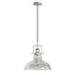 1-Light Brushed Nickel Modern Farmhouse Semi Flush Mount Pendant Light with Clear Glass Shaded