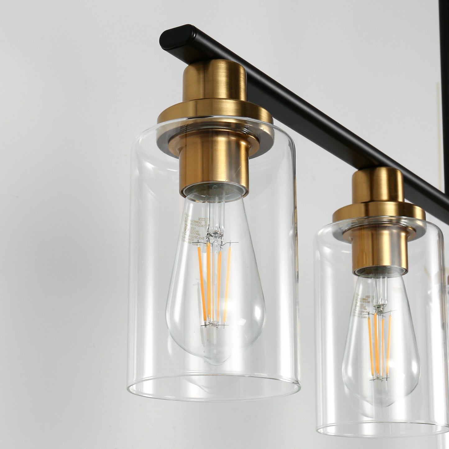 YANSUN 5-Light Black and Gold Farmhouse Linear Island Pendant Light with Clear Glass Shade for Dining Room, Kitchen Island
