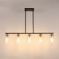 YANSUN 5-Light Black and Gold Farmhouse Linear Island Pendant Light with Clear Glass Shade for Dining Room, Kitchen Island