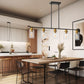 YANSUN 5-Light Black and Gold Farmhouse Linear Island Pendant Light with Clear Glass Shade for Dining Room, Kitchen Island