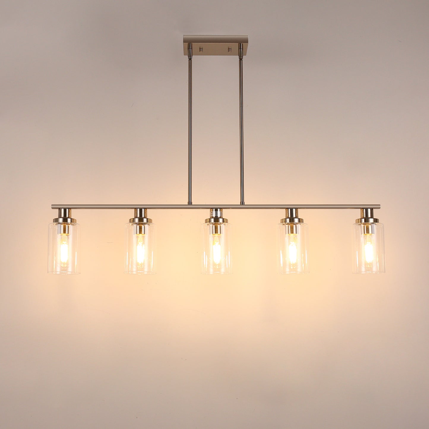5-Light Brushed Nickel Modern Kitchen Island Pendant Lighting with Clear Glass Shade, Hanging Light for Dining Room