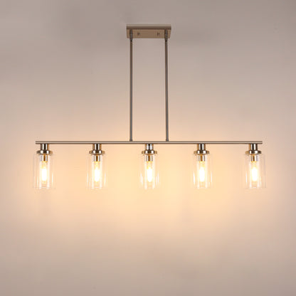 5-Light Brushed Nickel Modern Kitchen Island Pendant Lighting with Clear Glass Shade, Hanging Light for Dining Room