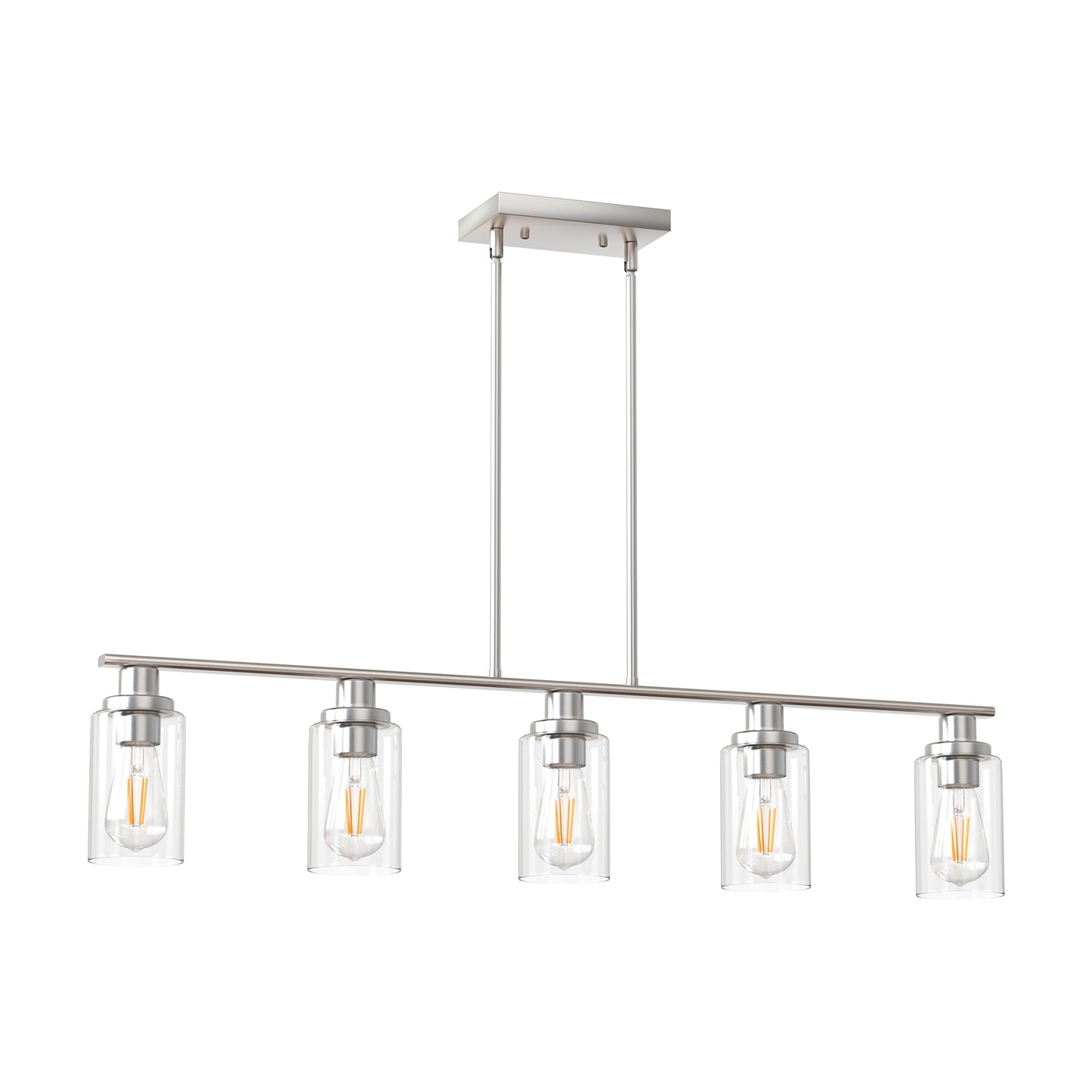 5-Light Brushed Nickel Modern Kitchen Island Pendant Lighting with Clear Glass Shade, Hanging Light for Dining Room