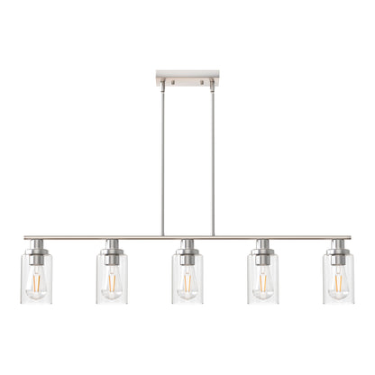 5-Light Brushed Nickel Modern Kitchen Island Pendant Lighting with Clear Glass Shade, Hanging Light for Dining Room