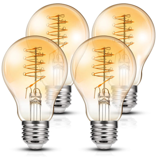 YANSUN 60-Watt Equivalent Vintage LED Edison Bulbs 4-Watt Antique LED Filament Bulb A19 2700K Warm White Non Dimmable 4-Pack