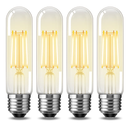 40-Watt Equivalent Edison T25 T30 LED Tubular Bulb, Vintage Filament, Warm White 2700K, Dimmable, E26 Base, 4-Pack
