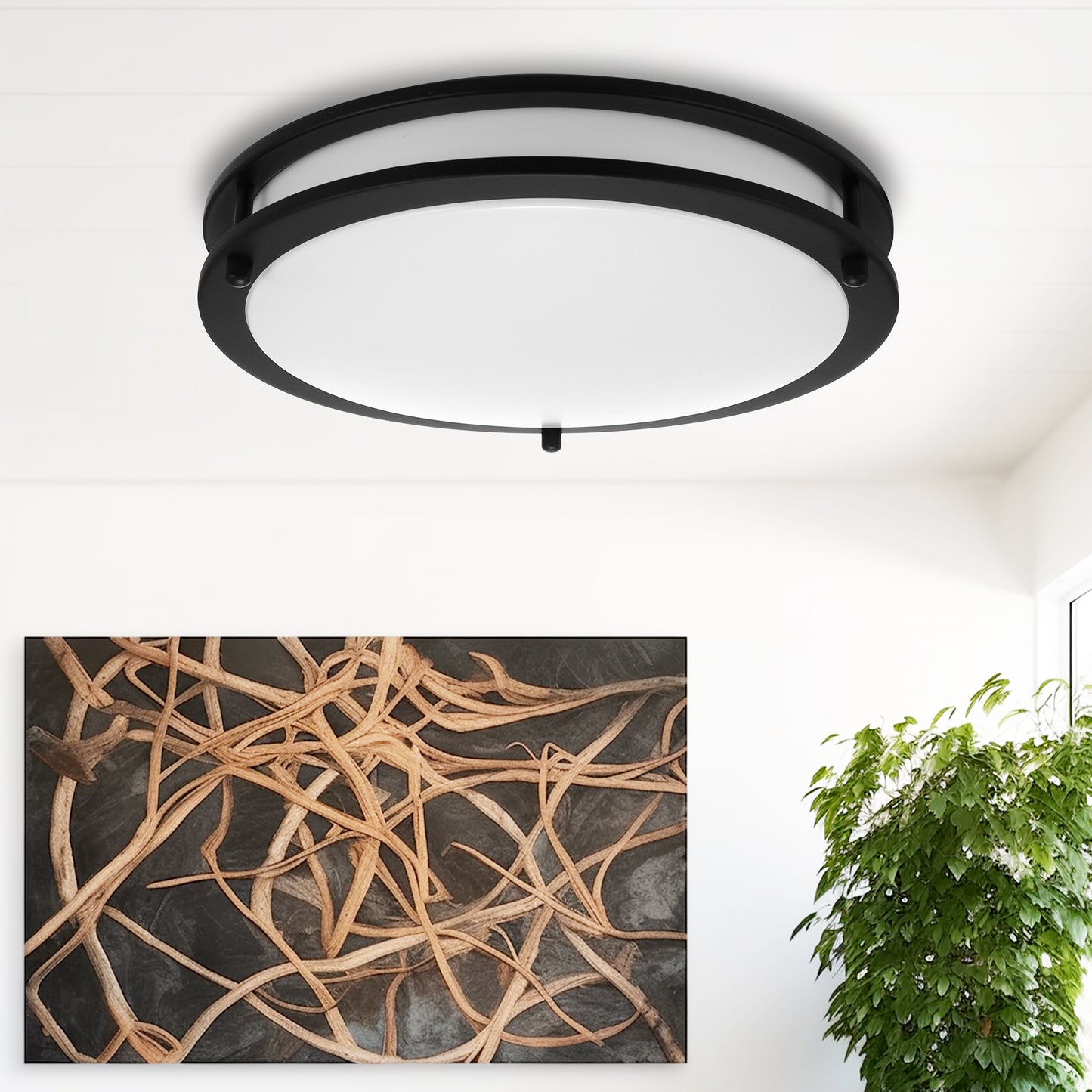 YANSUN 12 In. 18 Watt Round Sand Black Integrated LED Flush Mount with 5CCT Dimmable Function