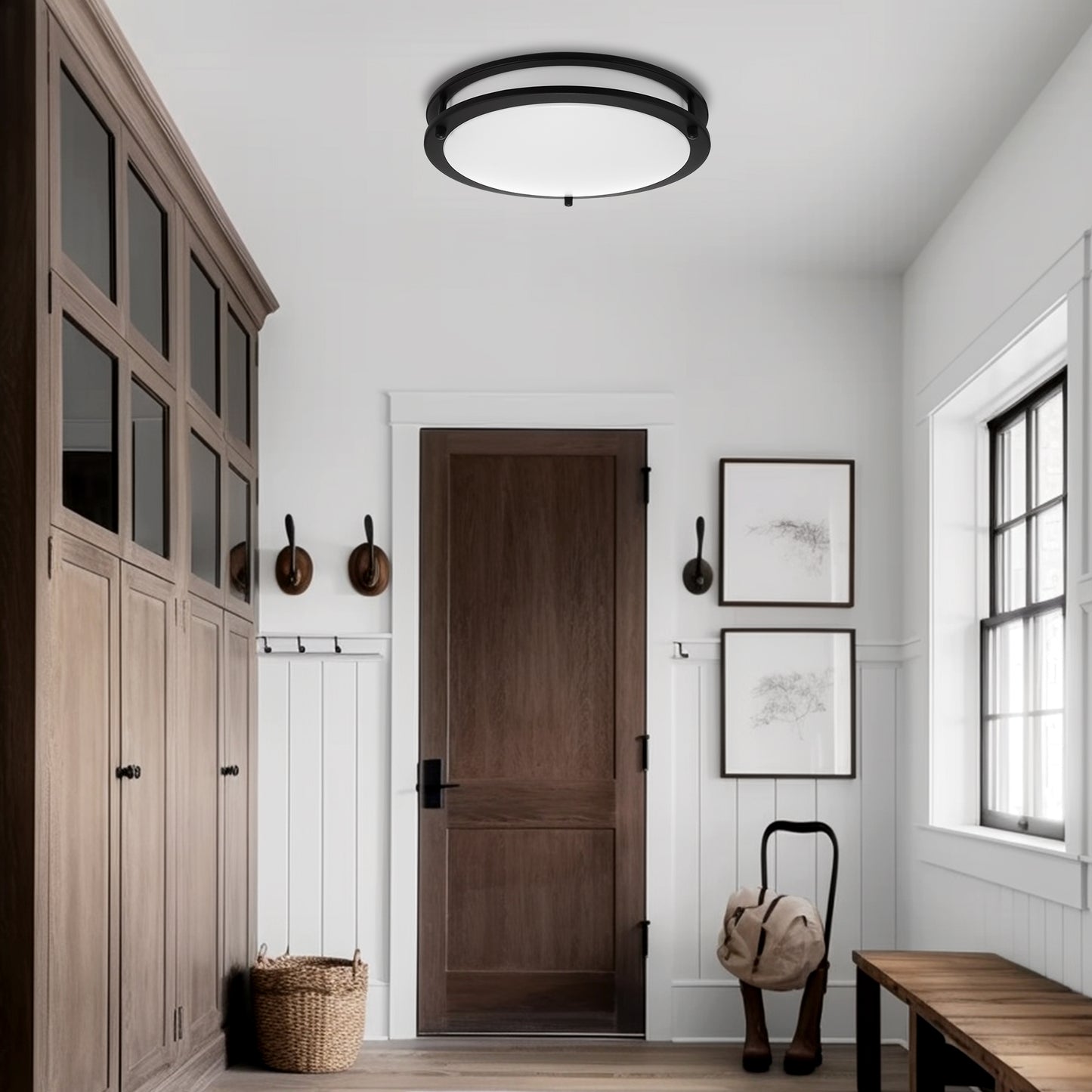 YANSUN 12 In. 18 Watt Round Sand Black Integrated LED Flush Mount with 5CCT Dimmable Function