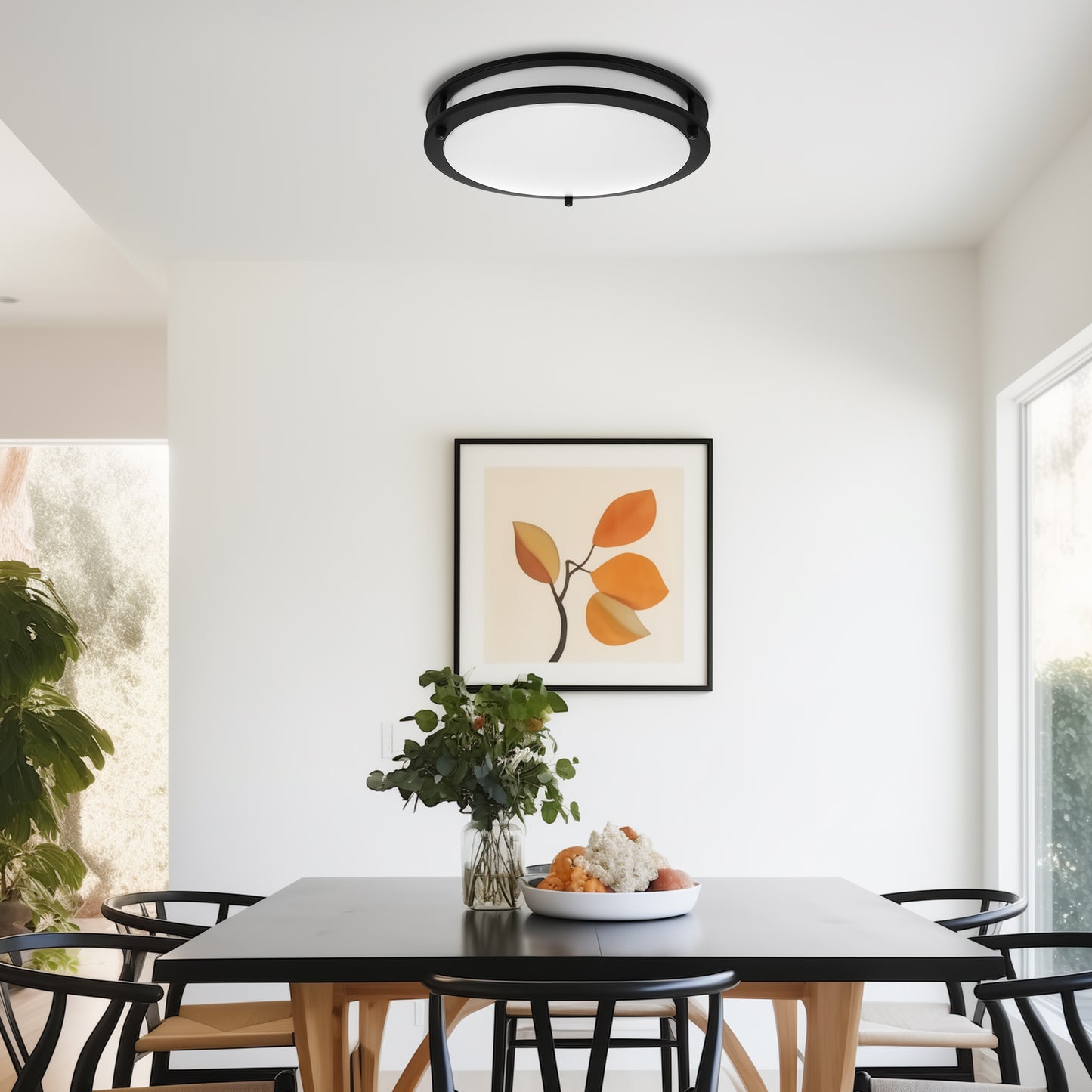 YANSUN 12 In. 18 Watt Round Sand Black Integrated LED Flush Mount with 5CCT Dimmable Function
