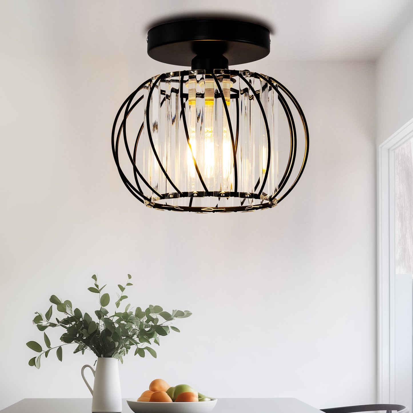 YANSUN 10 in. 1-Light Black Modern Semi Flush Mount Ceiling Light for Foyer, Closet, Entryway, Kitchen