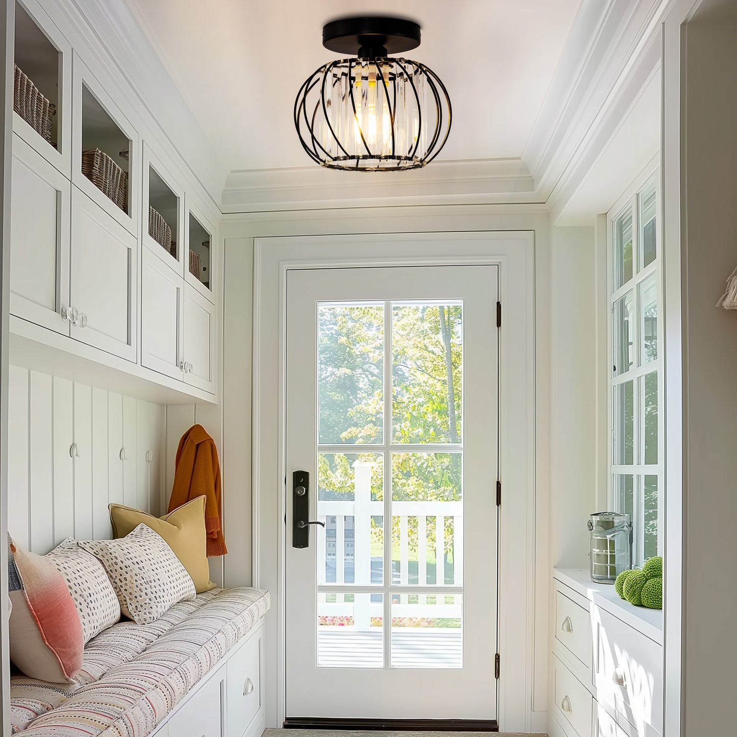 YANSUN 10 in. 1-Light Black Modern Semi Flush Mount Ceiling Light for Foyer, Closet, Entryway, Kitchen
