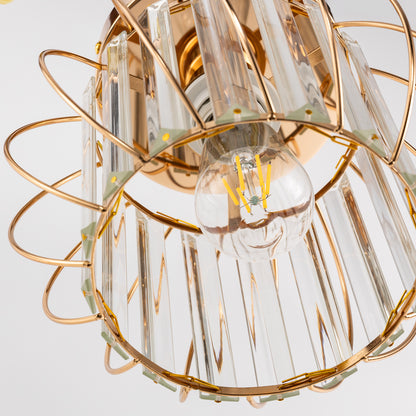 YANSUN Gold Semi Flush Mount Ceiling Light, Modern Single Light Fixture with Glass Shade, E26 Ceiling Lamp for Bedroom Kitchen Hallway Entryway