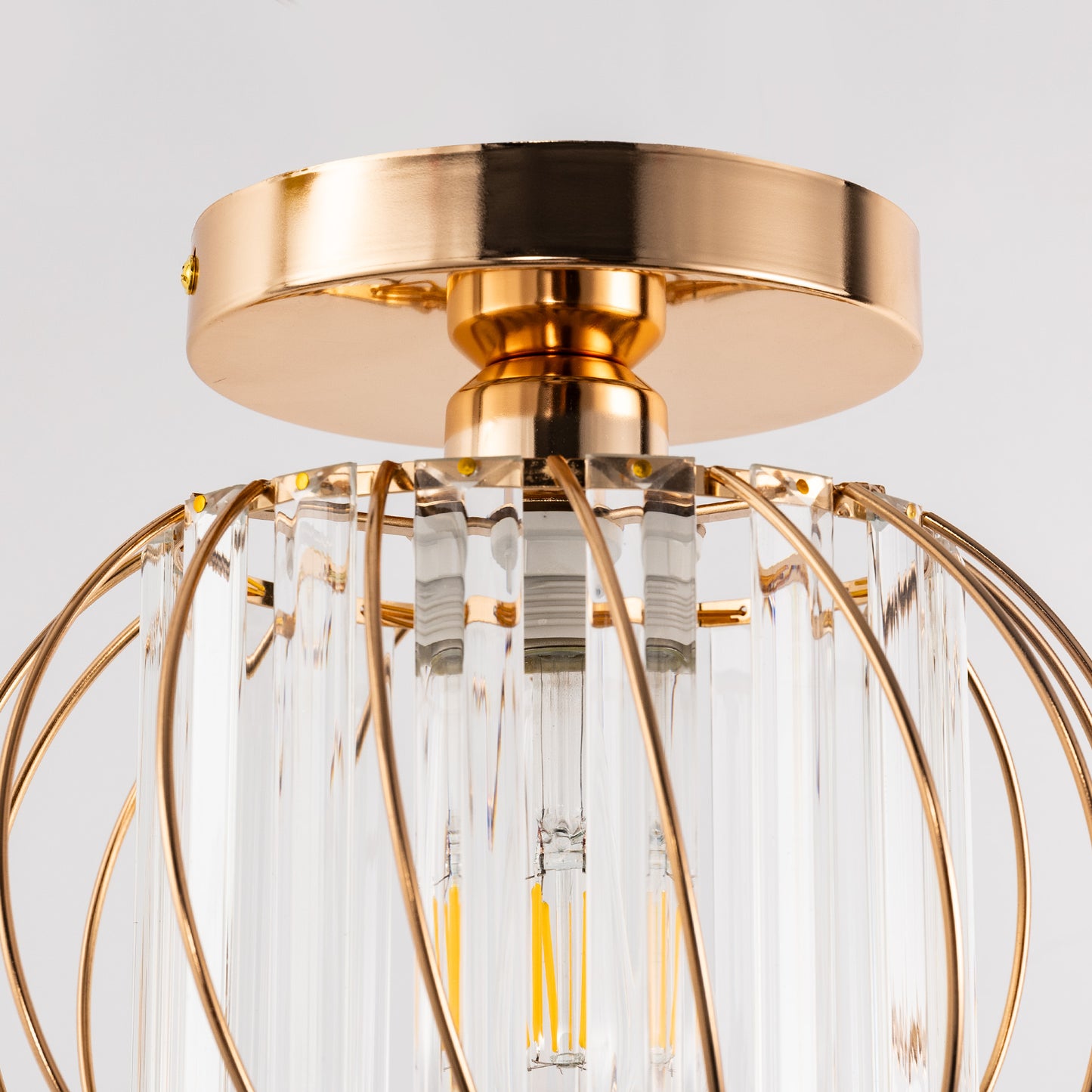 YANSUN Gold Semi Flush Mount Ceiling Light, Modern Single Light Fixture with Glass Shade, E26 Ceiling Lamp for Bedroom Kitchen Hallway Entryway