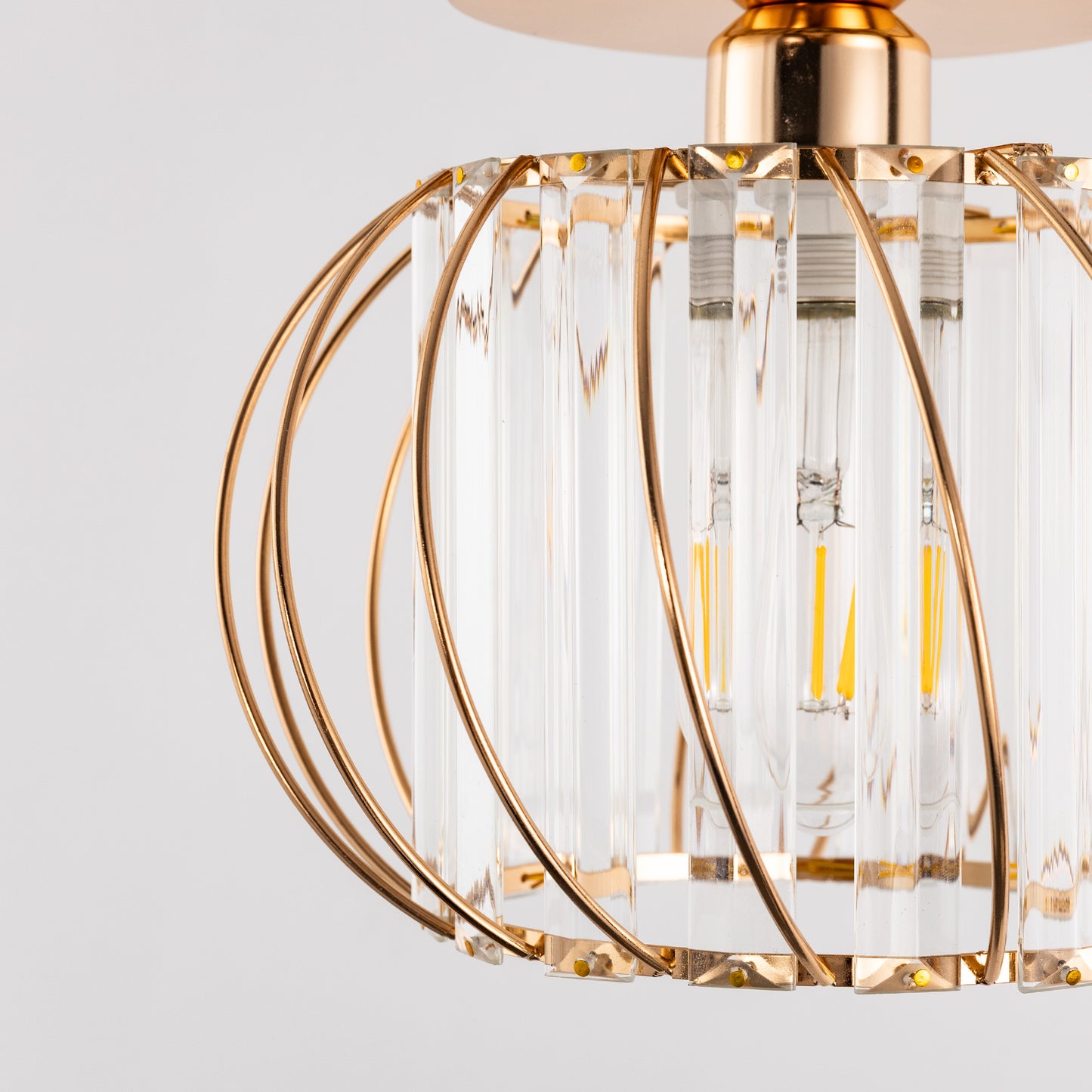 YANSUN Gold Semi Flush Mount Ceiling Light, Modern Single Light Fixture with Glass Shade, E26 Ceiling Lamp for Bedroom Kitchen Hallway Entryway