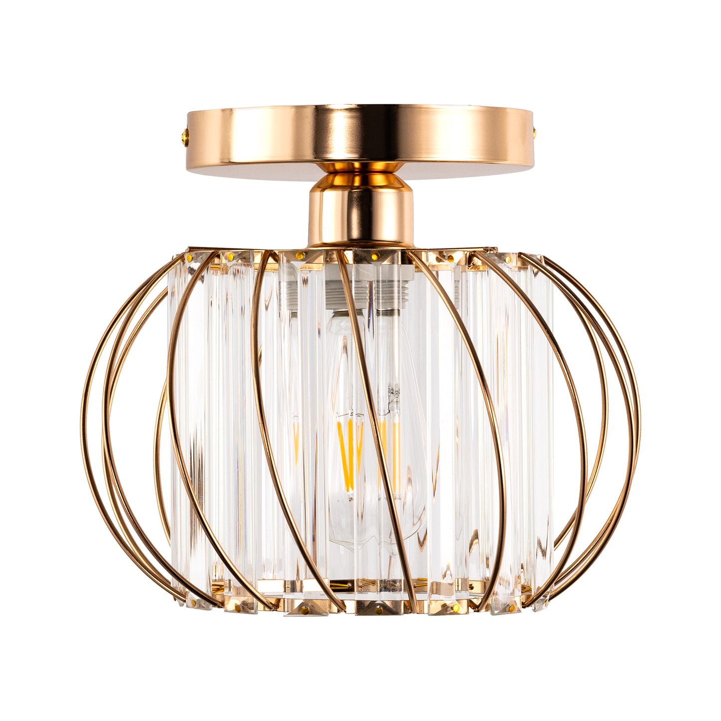 YANSUN Gold Semi Flush Mount Ceiling Light, Modern Single Light Fixture with Glass Shade, E26 Ceiling Lamp for Bedroom Kitchen Hallway Entryway