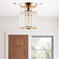 YANSUN 4.8 in. 1-Light Modern Gold Semi-Flush Mount with Crystal Shade (1-Pack)