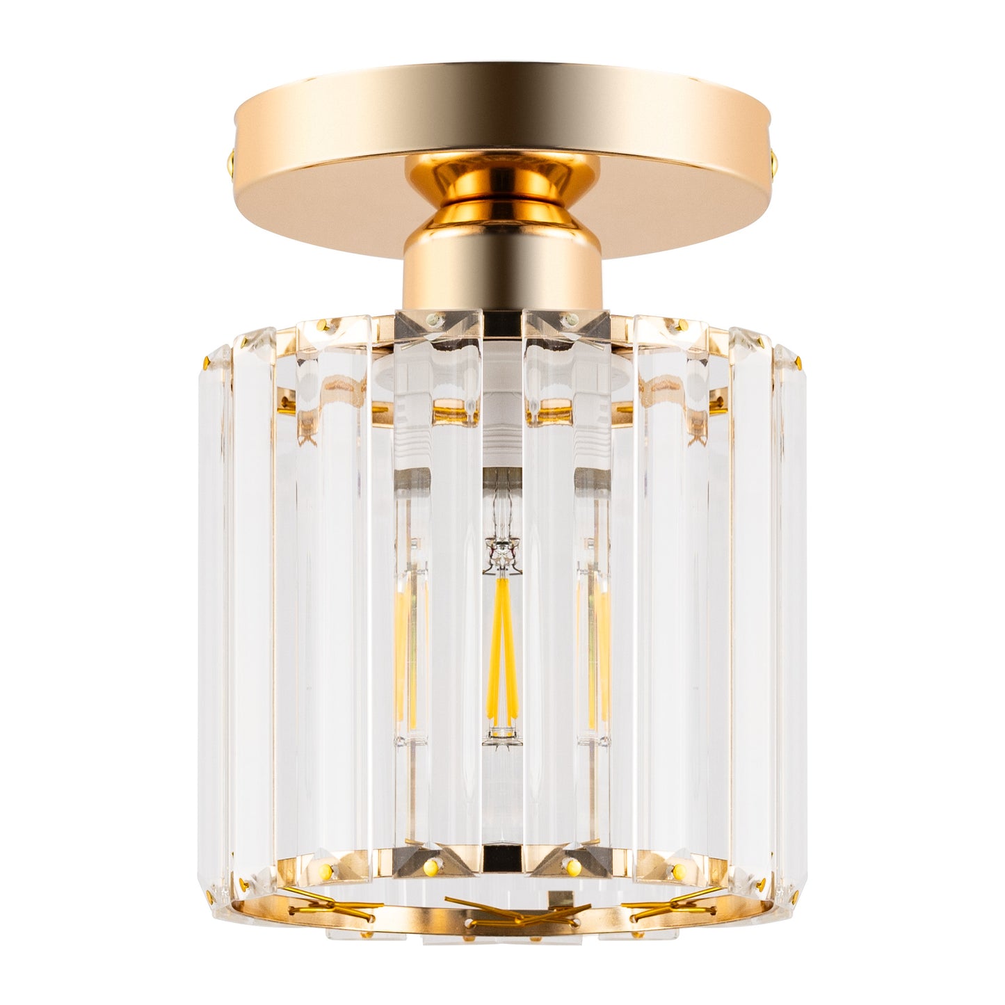 YANSUN 4.8 in. 1-Light Modern Gold Semi-Flush Mount with Crystal Shade (1-Pack)
