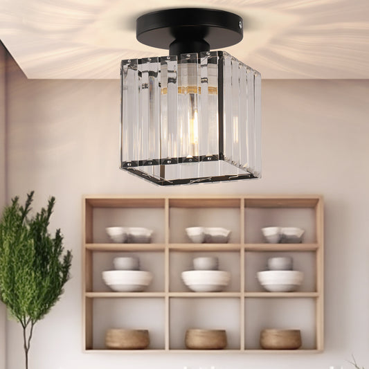 5.5 in.1-Light Black Square Crystal Semi Flush Mount Ceiling Light for Foyer Closet Entryway Kitchen Bedroom Dining Room