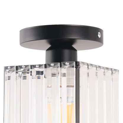 5.5 in.1-Light Black Square Crystal Semi Flush Mount Ceiling Light for Foyer Closet Entryway Kitchen Bedroom Dining Room