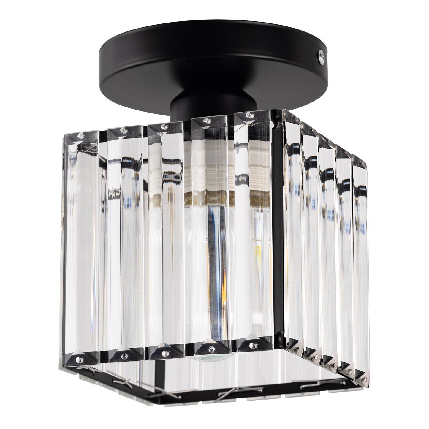 5.5 in.1-Light Black Square Crystal Semi Flush Mount Ceiling Light for Foyer Closet Entryway Kitchen Bedroom Dining Room