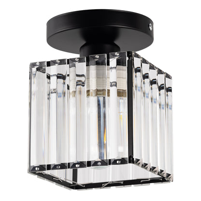 5.5 in.1-Light Black Square Crystal Semi Flush Mount Ceiling Light for Foyer Closet Entryway Kitchen Bedroom Dining Room